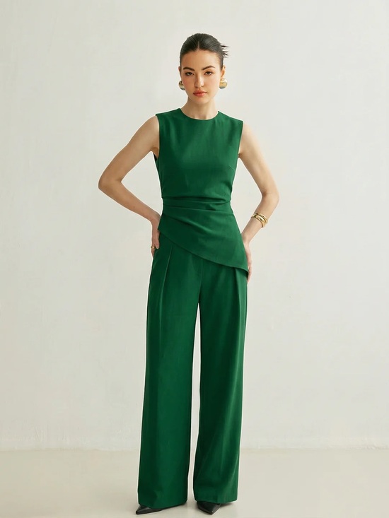 Commense Pants - Sleeveless Asymmetric Top & Pleated Pants Set